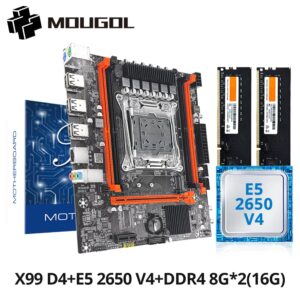 MOUGOL New X99 P4 Motherboard Set with Intel Xeon E5 2650 V4 CPU & Dual-channel DDR4 16G(2*8G) 2133MHz RAM for Gaming Computer