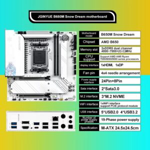 JGINYUE B650M Snow Dream AM5 DDR5 ARGB M-ATX Motherboard For Gaming PCIe 4.0×4 M.2 For CPU 9700X/9900X/7800X3D gaming pc DIY