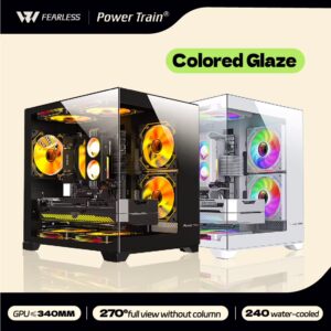Power Train Coloured Glaze PC Case Sea View Room 270°full view without column Desktop Chassis Support 240 Water Cooler